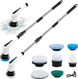 Cleaning tool set with various attachments on a white background